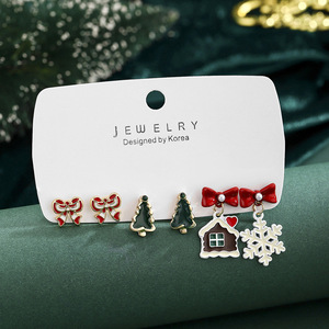 Cross-border new Christmas wind earrings European and American wind Christmas <b>tree</b> bow snowhouse snowflake personality earrings - Product Image 4