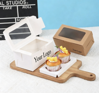 Boîte à cupcakes de haute qualité pour desserts et snacks, en carton ivoire de qualité alimentaire, avec finition mate et fenêtre transparente, 2 trous