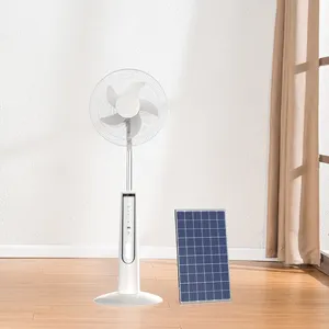 新型可充电落地式风扇电动可充电16英寸太阳能电池板风扇，带发光二极管灯