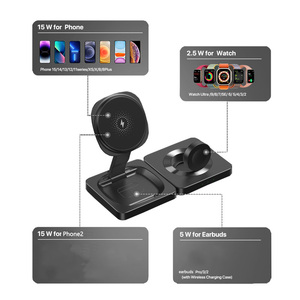 M9 3 in 1 15w Fast Wireless Magnetic Folding <strong>Charger</strong> for Smartphone Earbuds Watch Wireless <strong>Charger</strong> 3 in One - Product Image 3