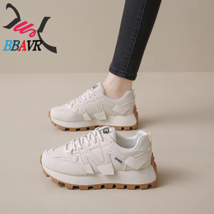 Zapatos de Mujer con Cordones, de Piel Sintética Blanca, Transpirables, Antideslizantes, Estilo Coreano, Combinables con Todo, con Suela Gruesa de Goma, Primavera 2025 - Product Image 3