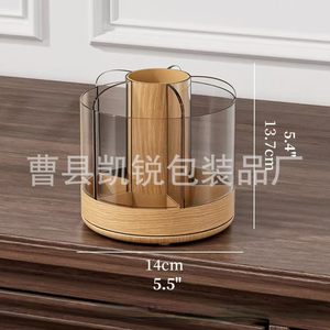 <b>Makeup</b> Organizer With Wooden Base Round Rotatable Large Capacity Storage <b>Box</b> For Desktop Use - Product Image 4