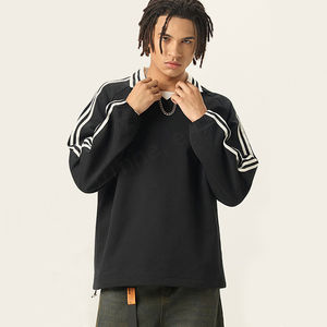 Fabricante Color Block Polo Solapa Cuello Manga larga Punto Retro Streetwear Heavy Duty Buena calidad Oem Hombres Sudadera de algodón - Product Image 2