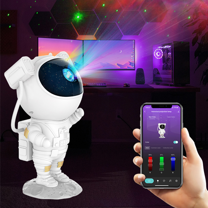 Lonvis App versión blanco Aurora nebulosa estrella Mini proyector LED luz estrellada Regalo De vacaciones astronauta galaxia proyector