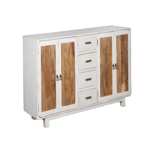 Modern Solid Wood Sideboard <b>Cabinet</b> with <b>Storage</b> Drawers & Doors <b>White</b> & Natural Mango Wood Buffet <b>Cabinet</b> Living Dining Room - Product Image 3