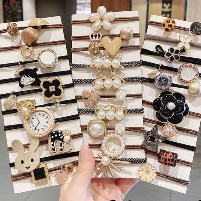 Trendy Korea Hair Accessories - 5 Pieces Set of Pearls Elastic 