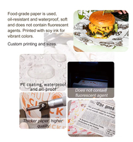 Papier d'emballage biodégradable écologique imprimé sur mesure, résistant à l'huile et à la graisse, jetable, en rouleau, pour hamburgers, gâteaux et snacks
