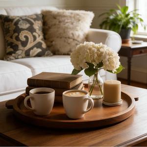 Custom Splicing Acacia Wood Round <b>Tray</b> Wooden Hotel <b>Tray</b> Dessert Plate <b>Dinner</b> Plate Party Gathering Wooden Dishes - Product Image 5
