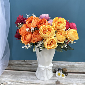 Flores Queyiyi, Arreglo Floral Artificial para Boda, Peonía de Seda de 5 Ramas, Flores de Seda Hechas a Mano, Decoración para Boda - Product Image 4