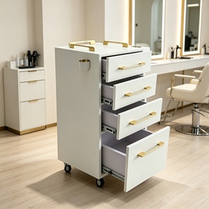 <span class=keywords><strong>Chariot</strong></span> de rangement pour salon de coiffure blanc avec poignées dorées et supports latéraux pour sèche-cheveux, <span class=keywords><strong>chariot</strong></span> de coiffure avec <span class=keywords><strong>plateau</strong></span> et roulettes - Product Image 4