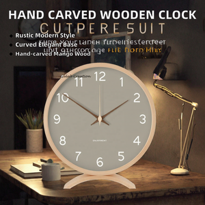 Hand Carved for Wood <b>Desk</b> <b>Clock</b> Elegant Curved Base Modern Design Quartz Needle Display LUMINOVA Home Office Gift - Product Image 2