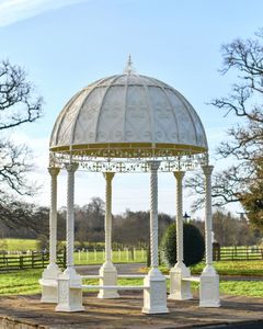 Trang Trí Sân Vườn Cổ Điển Vòng Hình Dạng Đá Cẩm Thạch Cột <span class=keywords><strong>Gazebo</strong></span> Tự Nhiên Bằng Đá Cẩm Thạch Trắng <span class=keywords><strong>Gazebo</strong></span> Rèn Sắt Dome - Product Image 4