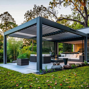 Pergola de jardin écologique 3x4m 4x6m en aluminium à toit rigide avec lames motorisées, auvent de terrasse extérieur, gazebo et pavillon - Product Image 1