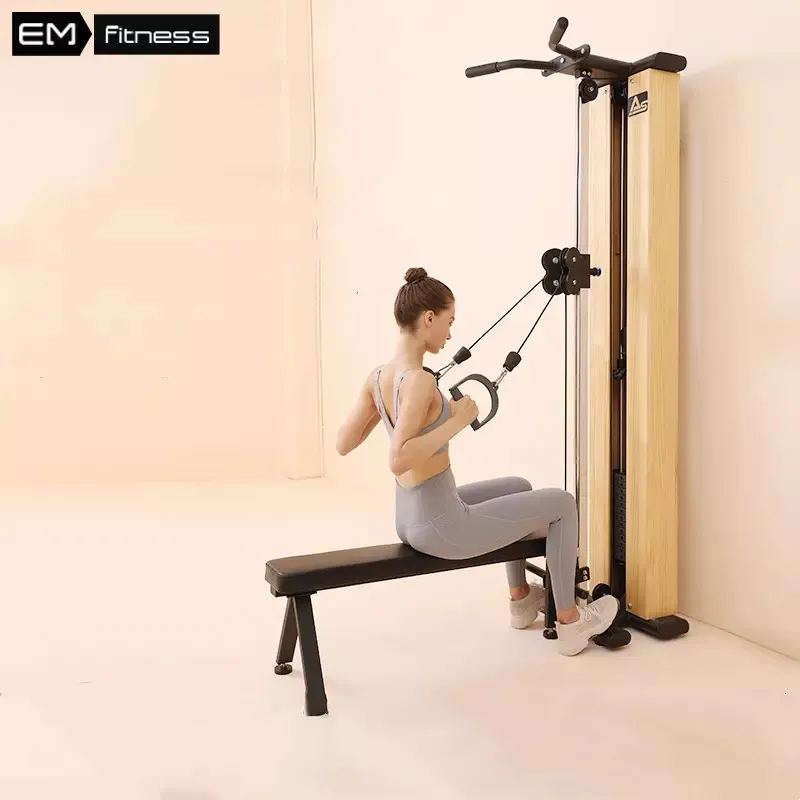 Hom Cable Station Fitness regolabile a parete in legno Lat Pull Down Dual Pulley Cable Machine