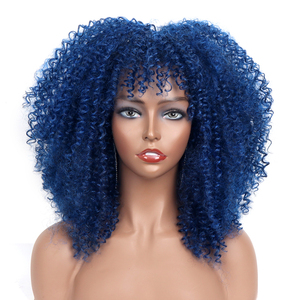 Commercio all'ingrosso corto riccio crespo con frangia per le donne nere <span class=keywords><strong>parrucca</strong></span> Afro riccia parrucche per <span class=keywords><strong>capelli</strong></span> in fibra sintetica per l'uso quotidiano della festa - Product Image 2