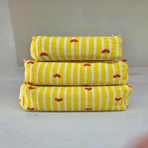 Juego de 3 neceseres acolchados de algodón 100% con diseño de corazón rojo y amarillo, estilo tradicional, plegables, multifuncionales, ecológicos y a prueba de polvo. - Product Image 1