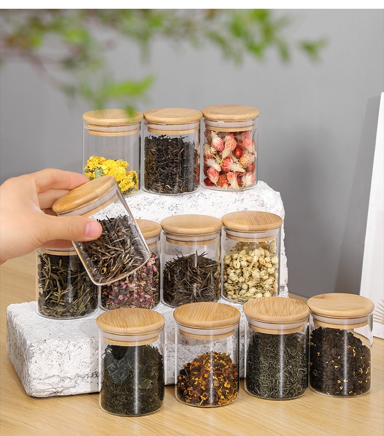 10 pack borosilicate glass jar for storage food heat resistance glass jar with wooden lid for home use