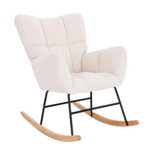 Preço competitivo PU Accent Lounge Chair Teddy Tecido adornado estofado cadeira de balanço com perna madeira