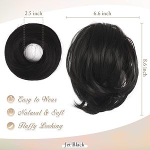 BARSDAR - Extensión de Cola de Caballo de Fibra Sintética Resistente a Altas Temperaturas, Color Negro Intenso, Estilo Moño, Corta y Lisa, Accesorios para el Cabello - Product Image 2