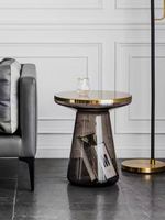 Table basse ronde en verre créative, style 'Net Red', simple, pour salon, table d'appoint de canapé transparente, légère et luxueuse