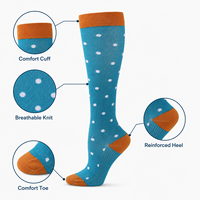 Chaussettes de compression pour femmes et hommes, bas de compression à pois bleu sarcelle, hauteur genou, pour la course, le sport et les voyages