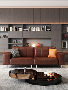 Sofá Seccional de cuero encerado al aceite Retro francés americano, pequeño apartamento/oficina, sala de estar, fila recta de <span class=keywords><strong>dos</strong></span> y <span class=keywords><strong>tres</strong></span> plazas - Product Image 2