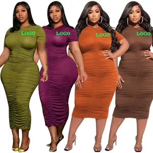 22217 New design summer plus size women's dresses sexy oversize dresses pleated plus size dress fat ladies women's clothing