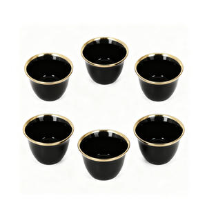 Ensemble de 6 tasses à café en céramique arabe du Moyen-Orient, design de boîte cadeau personnalisée, tasse à thé en porcelaine Kawa avec bordure dorée, tasse à Qahwa saoudienne - Product Image 4