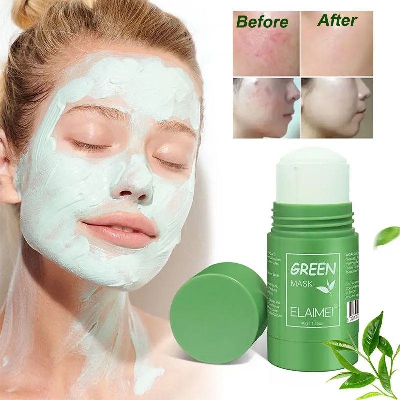 ELAIMEI Natural Facial Mask Stick Deep Cleansing Whitening Moisturizing Skin Repair Removes Blackheads Green Tea Clay Mask Stick