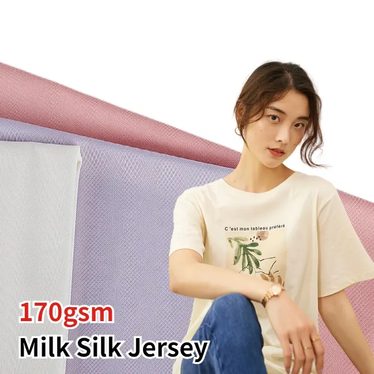 117 Kleuren Zachte 100d 4 Way Enkele Melk Zijde Polyester Spandex Jersey Stof Voor Kleding T-Shirt