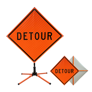 Vinyle Réfléchissant Temporaire Pliable Orange Durable Construction Roll Up Panneau de Signalisation Détour - Product Image 1