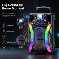HANSUO HS-TS12H8 Enceinte de karaoké active sur chariot 12 pouces avec batterie 4500 mAh pour microphone sans fil 5.3 USB LED extérieur
