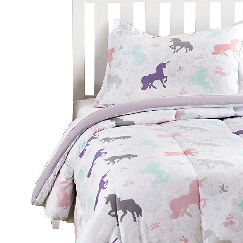 Customized Purple Unicorns Microfiber 2pcs Kid's Pillow Sham Set and children's comforter