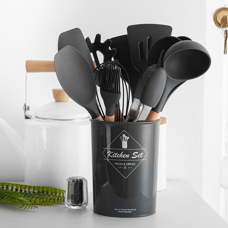9/10/12PCS Silicone Cooking Utensils Set Non-stick Spatula Shovel Wooden Handle Cooking Tools Set With Storage Box Kitchen Tools · image 3