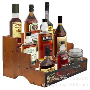 Retro wooden spice rack, tiered <b>desktop</b> storage rack, liquor display rack, <b>desktop</b> coffee <b>shelf</b> - Product Image 3