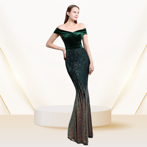 Robe de soirée en queue de poisson classique Lady élégante Banquet réunion annuelle tempérament robe formelle en velours rouge - Product Image 3