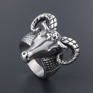 Chinese <b>Style</b> Zodiac Sheep <b>Head</b> Ring Men's Fashion Jewelry SA524 Animal Shape Gift Occasion - Product Image 2