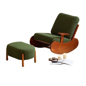 Fauteuil à bascule simple en bois massif de style nordique rétro, en tissu, pour personne paresseuse, fauteuil inclinable pour adulte, pour balcon, chambre, loisirs, usage domestique, léger - Product Image 5