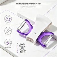Éplucheur de fruits et légumes portable 2-en-1 rotatif à double tête en acier inoxydable avec conception facile à nettoyer, outil de cuisine manuel