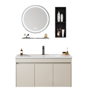 Combinaison d'armoires de salle de bain modernes et minimalistes, lavabo en céramique, lavabo aux coins arrondis - Product Image 4