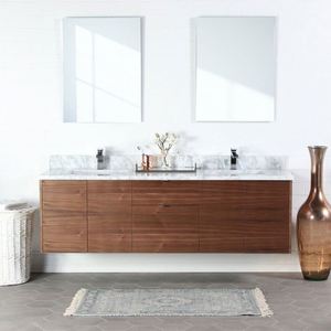 Meuble de salle de bain en bois massif en gros d'usine, double vasque, meubles de salle de bain avec deux miroirs - Product Image 4