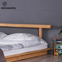 Lit tatami en bois massif Wabi Sabi, profil bas, sommier en frêne avec rail en bois rond pour villa