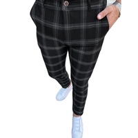 Costumes pour hommes européens et américains pantalons d'hiver Micro élastique coupe ajustée Leggings couleur unie Plaid affaires pantalons décontractés
