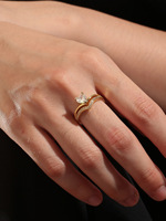 Bijoux de luxe pour femmes, double anneau en forme de cœur, zircon, plaqué or, laiton, cadeau pour la Saint-Valentin