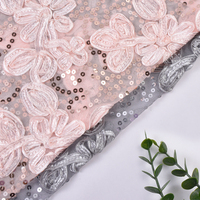 Vente en gros d'usine, tissu en maille florale 100% polyester, tissu brodé de paillettes florales