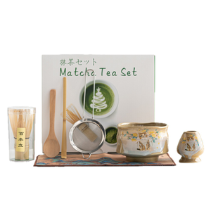 Set da tè in Matcha con motivo a spirale a otto pezzi Set da tè e caffè testurizzato con frusta a coste e utensili per la preparazione tattile - Product Image 1
