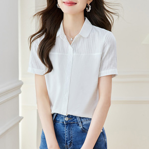 Camisa Blanca de Algodón para Mujer, <span class=keywords><strong>Manga</strong></span> <span class=keywords><strong>Corta</strong></span>, Verano 2026, Nueva, Ajustada, Estilizadora, con Solapa, Elegante - Product Image 3