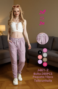 Pantalones de estar por casa de cintura alta con cordón para mujer, de algodón y elastano, ajuste holgado, largo completo, color liso, transpirables, para primavera - Product Image 2