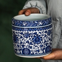 Pot Bunga Teratai Porselen Biru Putih Jingdezhen Gaya Cina Baru Vas Keramik Antik Indah & Tahan Lama