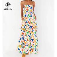 Robe maxi décontractée à bretelles spaghetti, imprimé plage, vêtements de plage tendance OEM, robes hawaïennes de plage